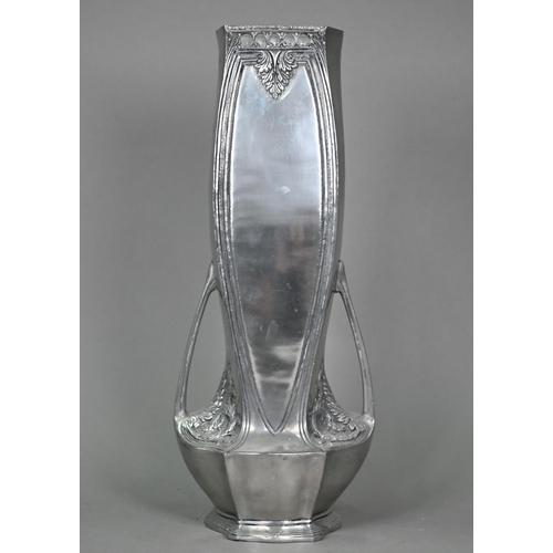 1225 - An Art Nouveau style pewter vase stamped 'Artesano Arco' (Portugal) 44 cm