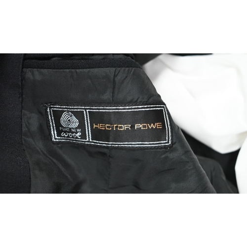 1131 - Hector Powe - A gentleman's black woollen dinner jacket and trousers c/w shirt with ribbed front, 44... 