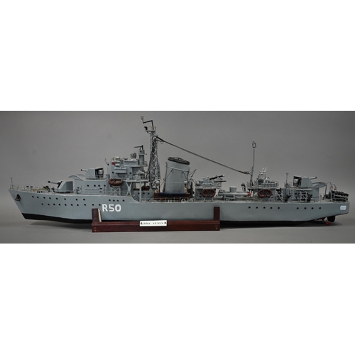 1185 - A large and well-detailed scratch-built painted wooden model of World War II destroyer HMS Venus, wi... 