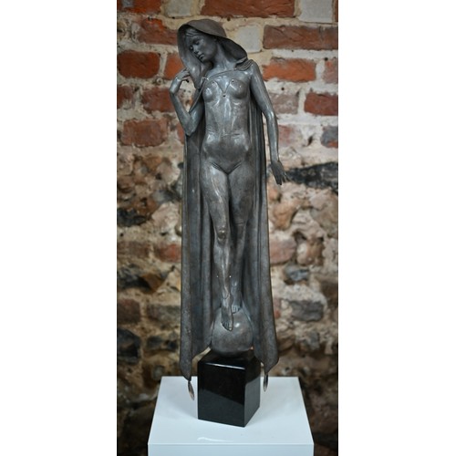 1201 - Michael James Talbot (b.1959) 'Corsair', a silver-grey patinated bronze sculpture of a naked cloaked... 