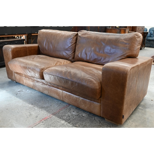 326 - Indigo Furniture - The Mighty Grand tan leather broad arm sofa (removable box arms for transport/del... 