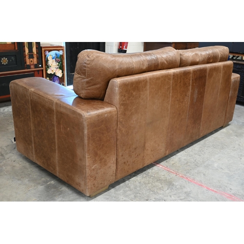 326 - Indigo Furniture - The Mighty Grand tan leather broad arm sofa (removable box arms for transport/del... 