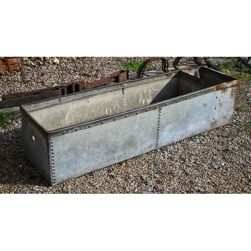 1 - A vintage galvanised cattle trough / planter, 187 x 48 x 420 cm h
