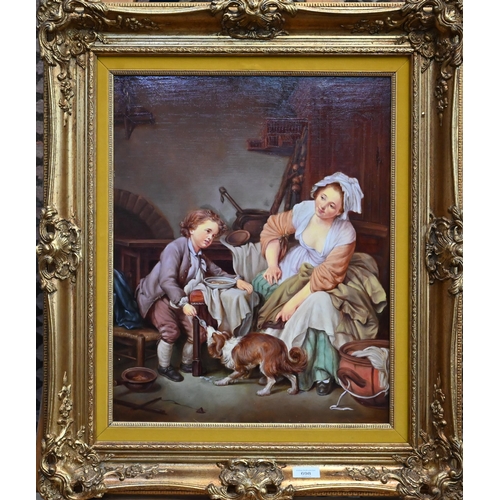 254 - 20th century Continental school after Greuze - The spoilt child, oil on board, indistinctly signed, ... 