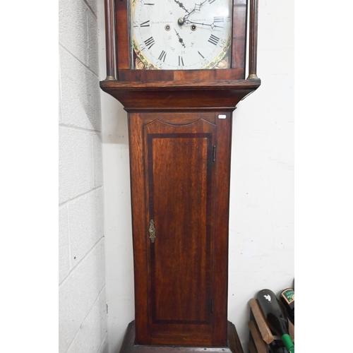 394 - Adam Chephan, Greenock - A 19th century oak longcase clock with painted hunting scene dial with eigh... 