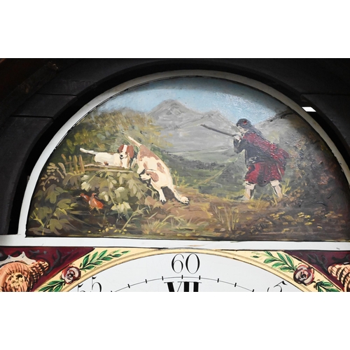 394 - Adam Chephan, Greenock - A 19th century oak longcase clock with painted hunting scene dial with eigh... 