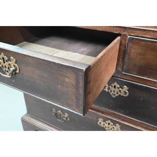 525 - A George III mahogany bureau, the fitted interior with slide top well over a dummy drawer, two short... 