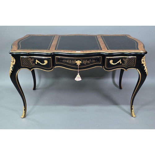 535 - A good reproduction gilt mounted ebonised bureau plat in the Louis XVII style to/w a similar cane se... 