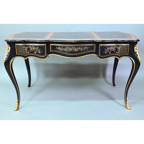 535 - A good reproduction gilt mounted ebonised bureau plat in the Louis XVII style to/w a similar cane se... 