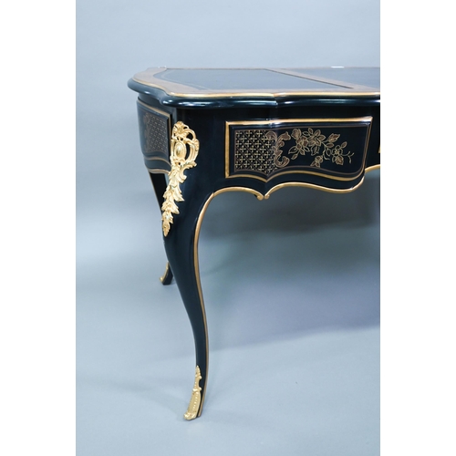 535 - A good reproduction gilt mounted ebonised bureau plat in the Louis XVII style to/w a similar cane se... 