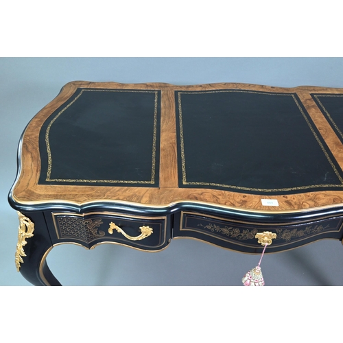 535 - A good reproduction gilt mounted ebonised bureau plat in the Louis XVII style to/w a similar cane se... 