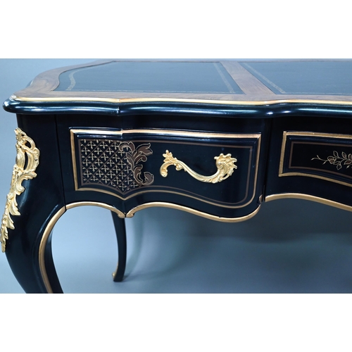 535 - A good reproduction gilt mounted ebonised bureau plat in the Louis XVII style to/w a similar cane se... 