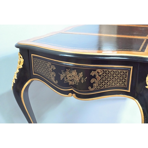 535 - A good reproduction gilt mounted ebonised bureau plat in the Louis XVII style to/w a similar cane se... 