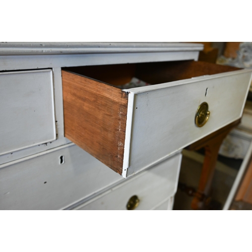 467 - An antique (later white painted) oak chest of two short over three long graduated drawers, on shaped... 