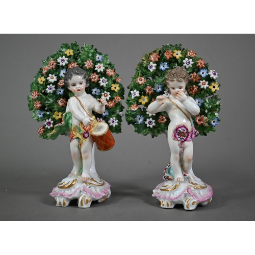 172 - A pair of Samson of Paris gold anchor bocage figures of musical cherubs, one with drum, the other wi... 