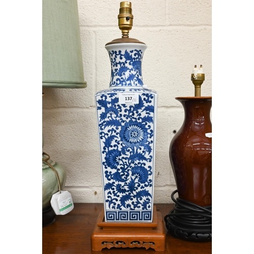 137 - Thai celadon table lamp, monochrome lamp and Chinese blue and white lamp (3)