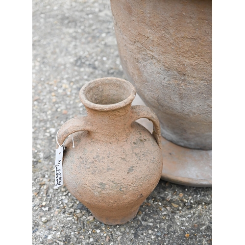 15 - A large Cretan style terracotta planter t/with a circular tray base by Barbary Pots to/w a small ter... 