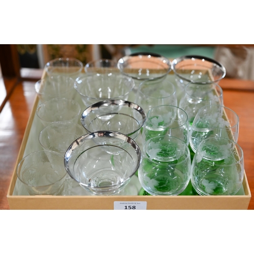 158 - # A set of six 19th century vine-etched sherry glasses to/w six vine-etched hock glasses and five co... 