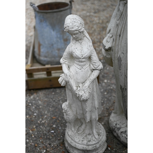 17 - A large cast stone garden figure to/w another smaller - both later painted and distressed (2)