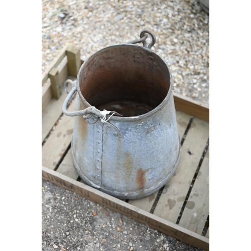 18 - A vintage Lowland Nurseries wooden fruit tray to/w an old galvanised well bucket (2)