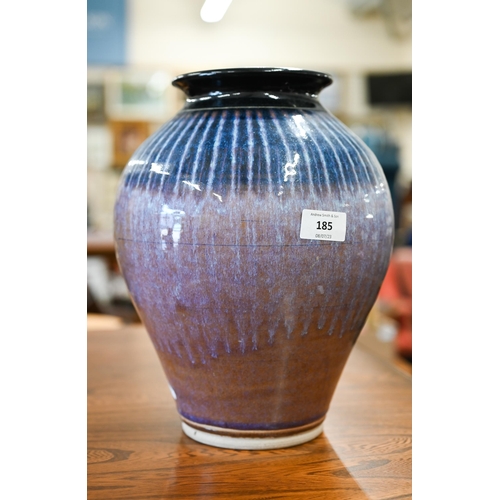 185 - A John Harlow (Somerset) studio stoneware vase with streaked glaze, 30.5 cm high