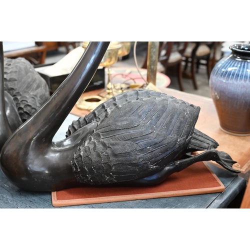 237 - Two large bronze swans, 63 cm high max.