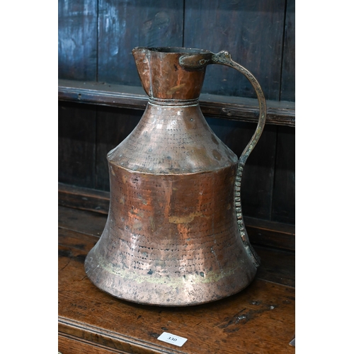 242 - A Middle-Eastern large copper jug, to/w a Victorian walnut jewellery box (2)