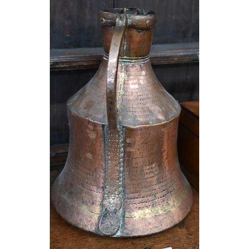 242 - A Middle-Eastern large copper jug, to/w a Victorian walnut jewellery box (2)