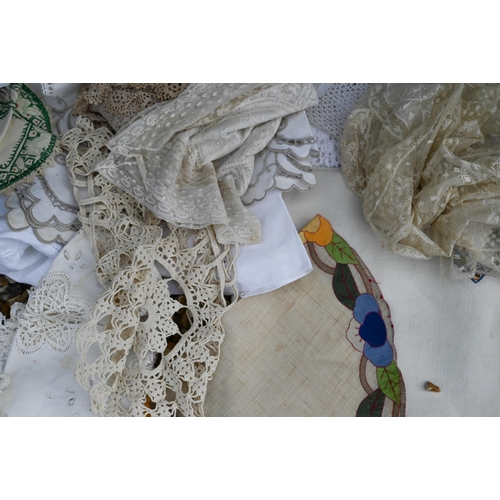 246 - # A quantity of vintage lace and embroidered table linen, etc (box)