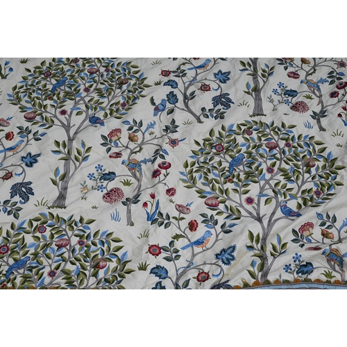 247 - An Indian silk long-stitch panel, finely embroidered with birds, trees and flowers, to/w various eth... 