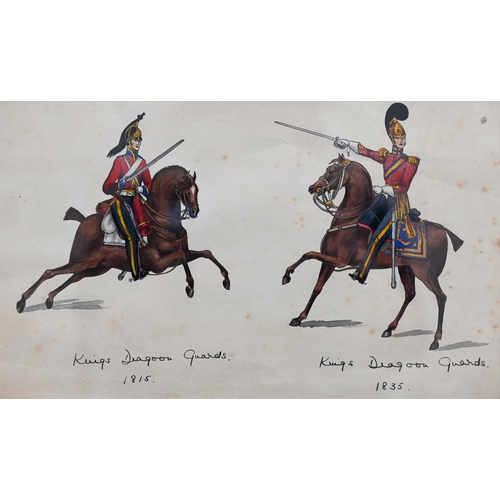 269 - A pair of watercolour studies depicting regimental dress for the King's Dragoon Guards, 17 x 29 cm (... 
