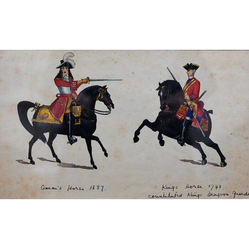 269 - A pair of watercolour studies depicting regimental dress for the King's Dragoon Guards, 17 x 29 cm (... 