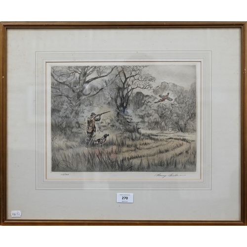 270 - After Henry Wilkinson - Pheasant shooting, hand-coloured etching, pencil signed and numbered 108/200... 