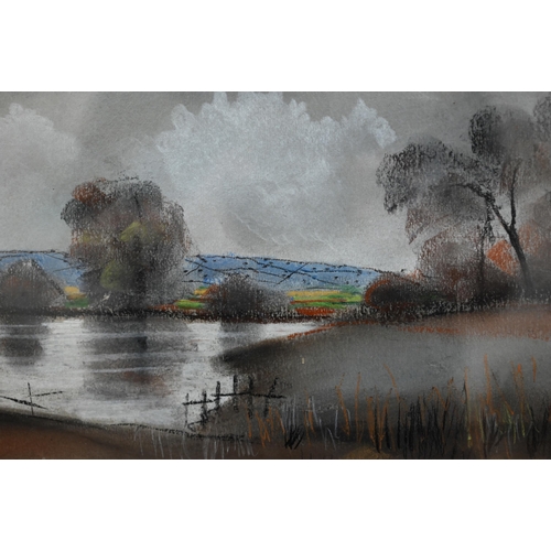 298 - # JP - Three chalk pastel landscape studies of marsh and river views, all signed with initials, 38 x... 