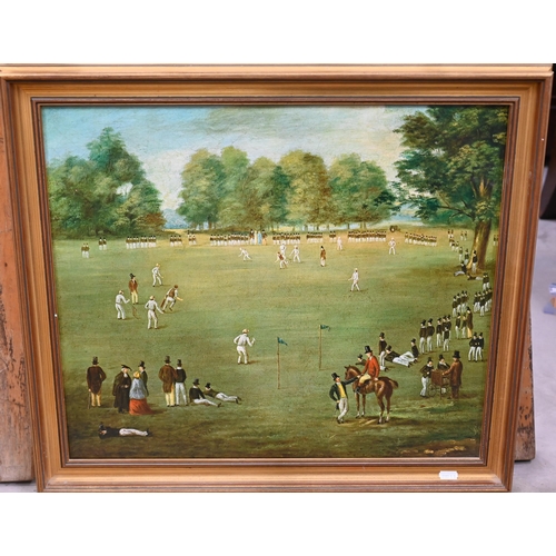 299 - Three framed canvas prints of cricketing scenes, to/w rolled examples, 44 x 53 cm; 36 x 76 cm etc