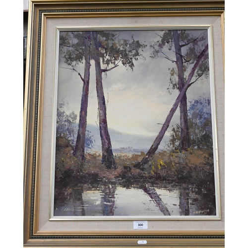 300 - Kim Kortland - Australian woodland pool, oil on board, signed, 54 x 44 cm