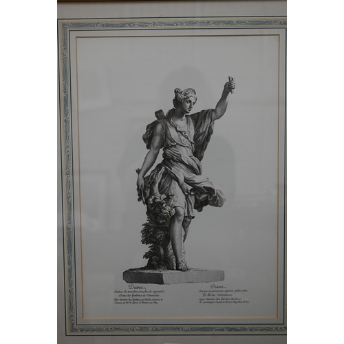 301 - A set of four modern engravings depicting classical statues of Roman goddesses, 50 x 35 cm (4)