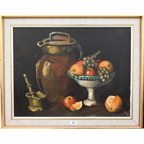 305 - Vicente - still life study with oranges, oil on canvas, signed, 49 x 63 cm 