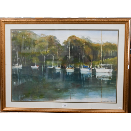 312 - Foster Clark - Moored sailing yachts, watercolour, signed and dated '57, 50 x 73 cm 