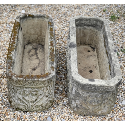 32 - A pair of weathered cast stonecrete garden planter troughs (2)