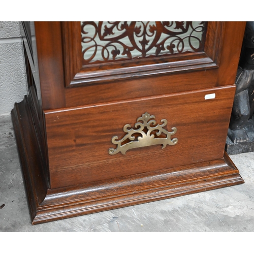 329 - A mahogany cabinet with floral and foliate design fret-cut door over single drawer, 60 cm wide x 46 ... 