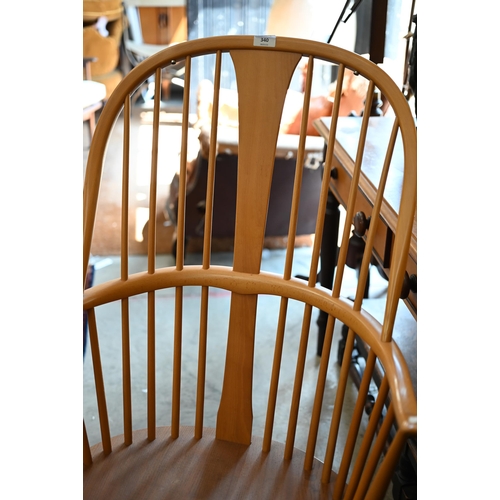 340 - An Ercol (model 472) elm and beech spindle back Windsor chair gold label to back underside seat, cir... 