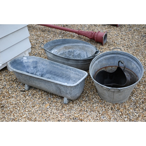 36 - Assorted galvanised troughs and tubs - all a/f to/w a brass coal scuttle (6)