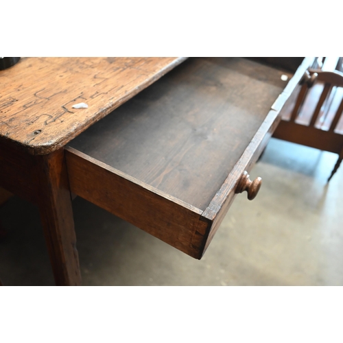 364 - An antique provincial pine hall table with single drawer and slender supports, 76 cm wide x 49 cm de... 