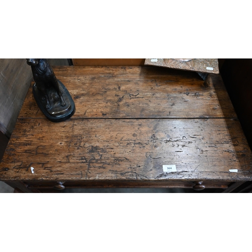 364 - An antique provincial pine hall table with single drawer and slender supports, 76 cm wide x 49 cm de... 