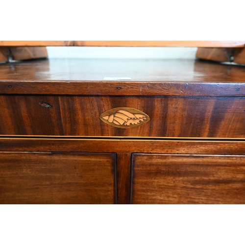 371 - A 19th century mahogany inlaid chest of two short over three long drawers on bracket feet (1 a/f), 1... 