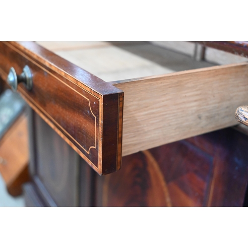 379 - A 19th century mahogany inlaid cabinet bookcase with astragal glazed doors over shallow drawer and p... 