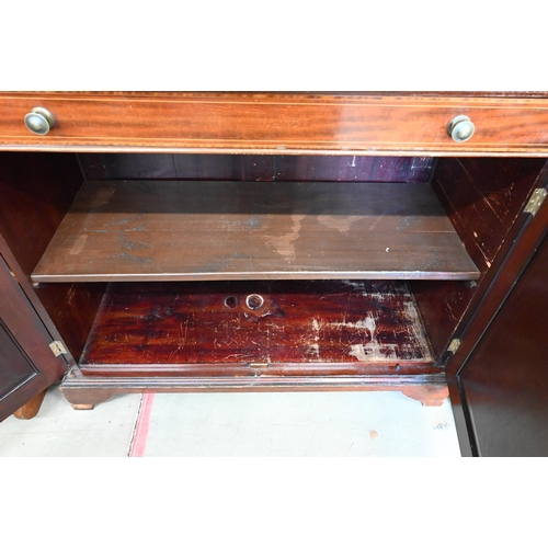 379 - A 19th century mahogany inlaid cabinet bookcase with astragal glazed doors over shallow drawer and p... 