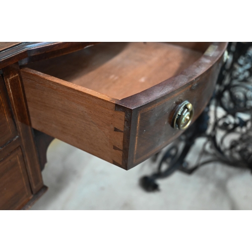 386 - Edwardian walnut bowfront dressing table with five drawers (Spillman & Co London plaque), on tap... 