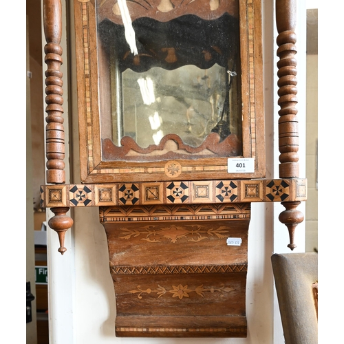 401 - A 19th/20th century Vienna style walnut and Tunbridge marquetry wall clock, 98 cm high